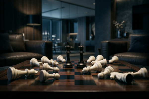 Chess pieces positioned on a board during an endgame, symbolising long-term strategy, risk management and disciplined decision-making in credit markets.